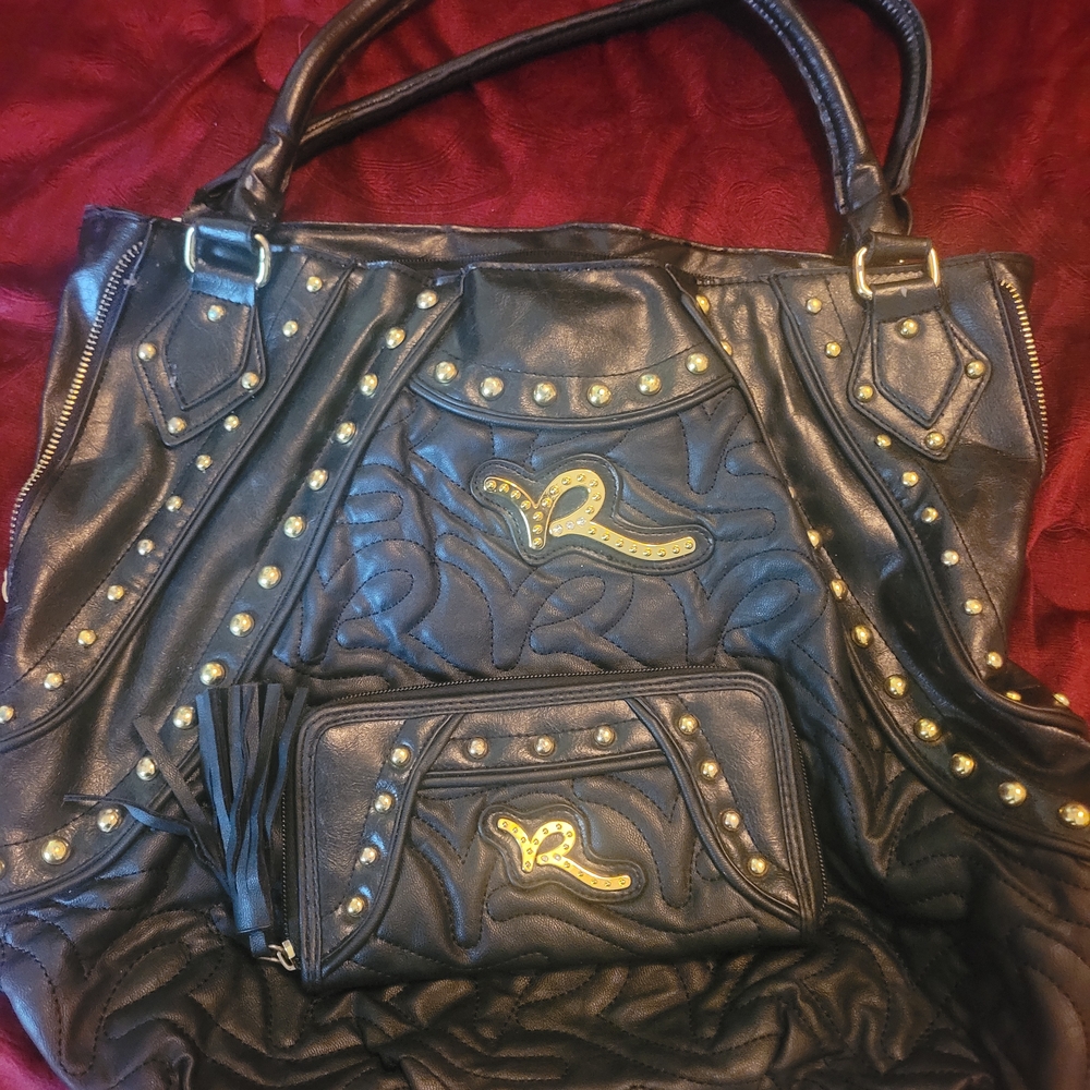 Black Studded Handbag and Wallet Set